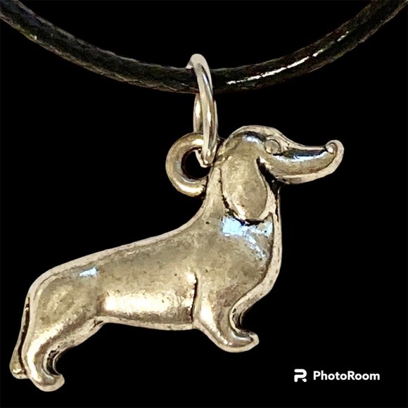 Dachshund Dog Necklace Doxie Silver Plated Black Cord Charm Vet Tech Gift Rescue - Picture 2 of 8